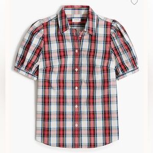 J Crew Puff-sleeve tartan button-up shirt Blouse Top Plaid Academia Preppy